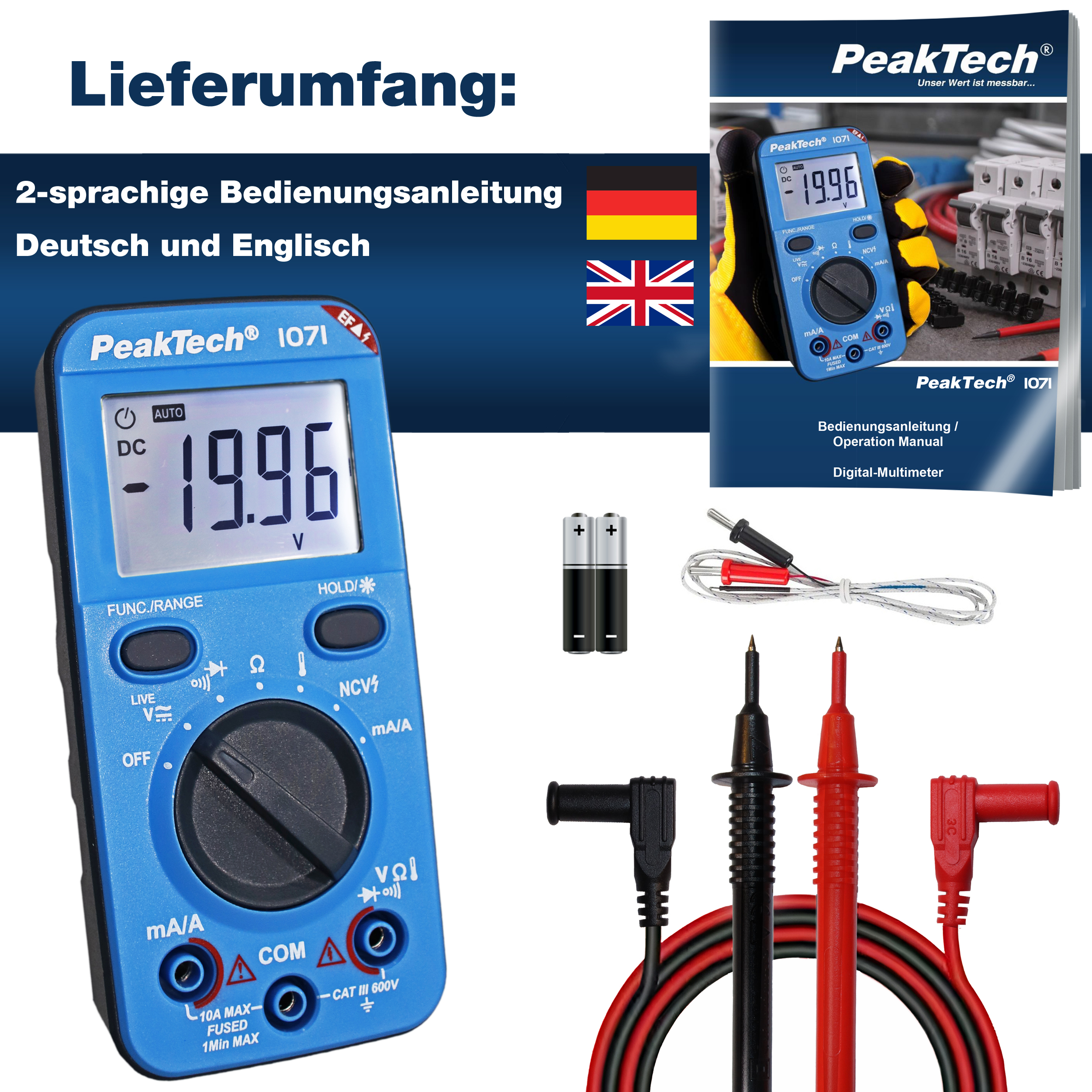 «PeakTech® P 1071» 600V AC/DC Digitalmultimeter mit NCV und Live-Test