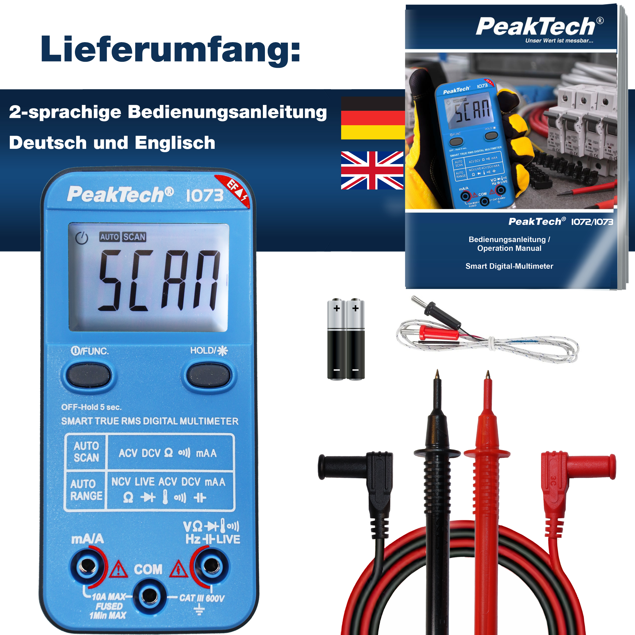 «PeakTech® P 1073» 600V AC/DC Smart-Multimeter mit NCV und Live-Test