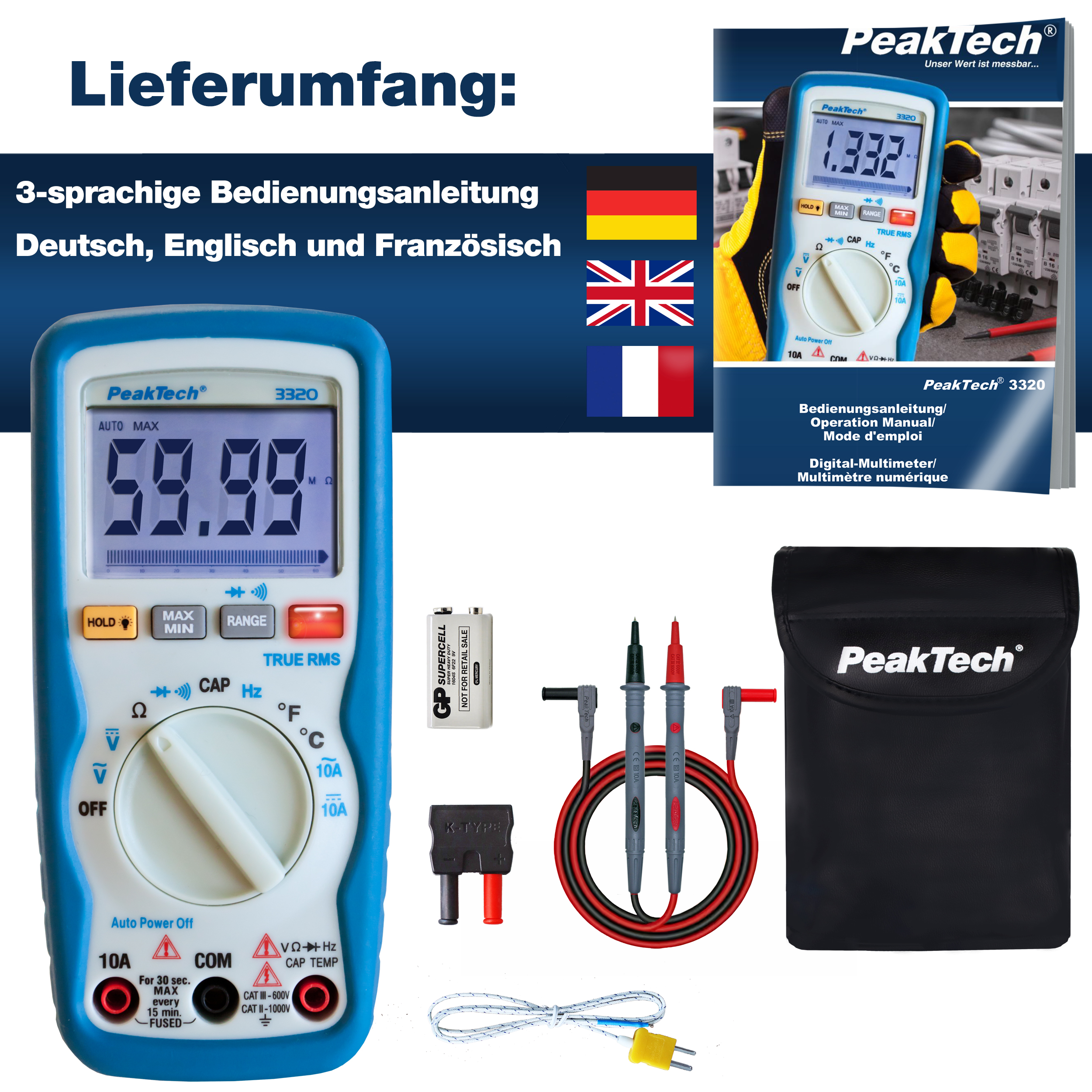 «PeakTech® P 3320» Digital multimeter, 6,000 counts, TrueRMS