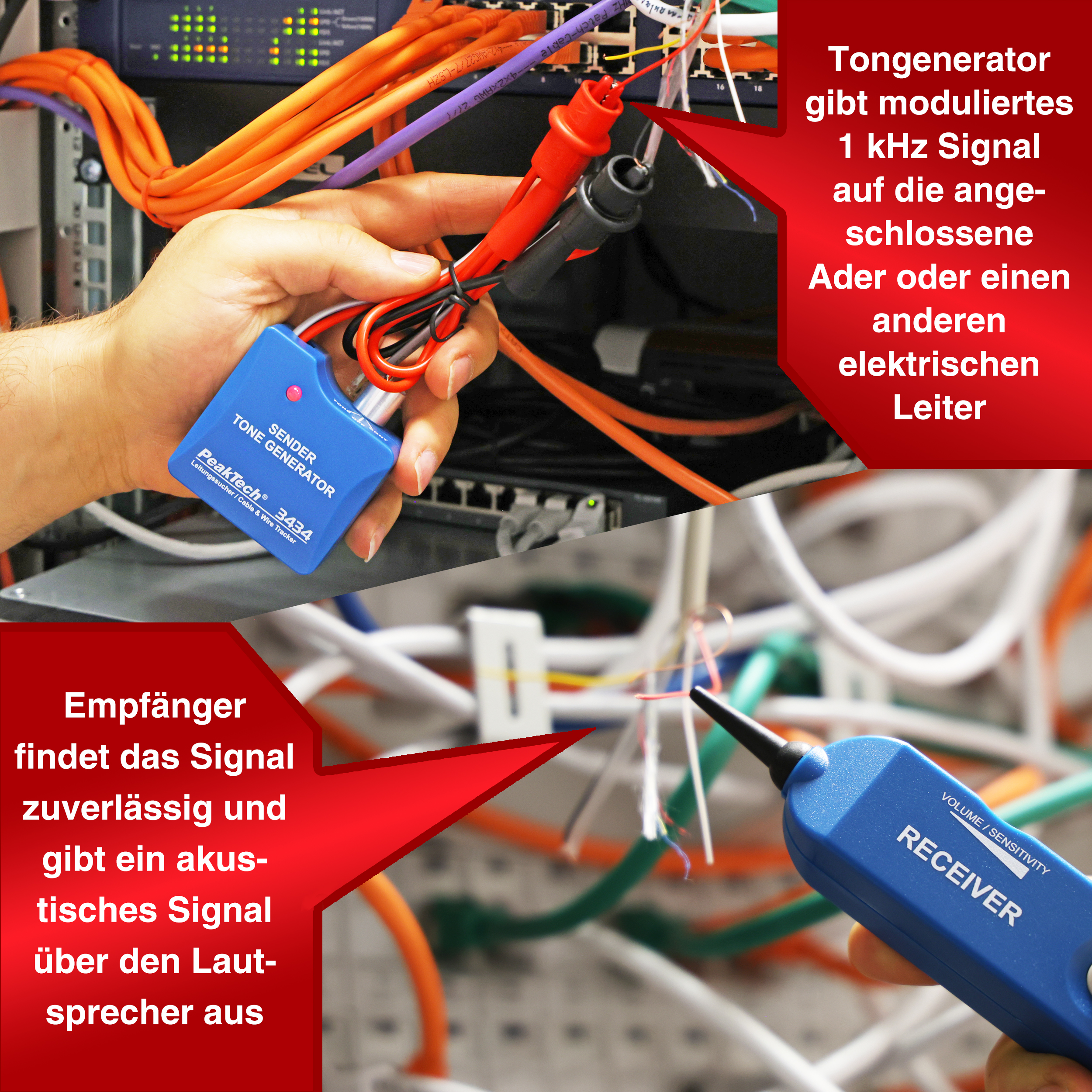 «PeakTech® P 3434» Acoustic cable detector with tone generator