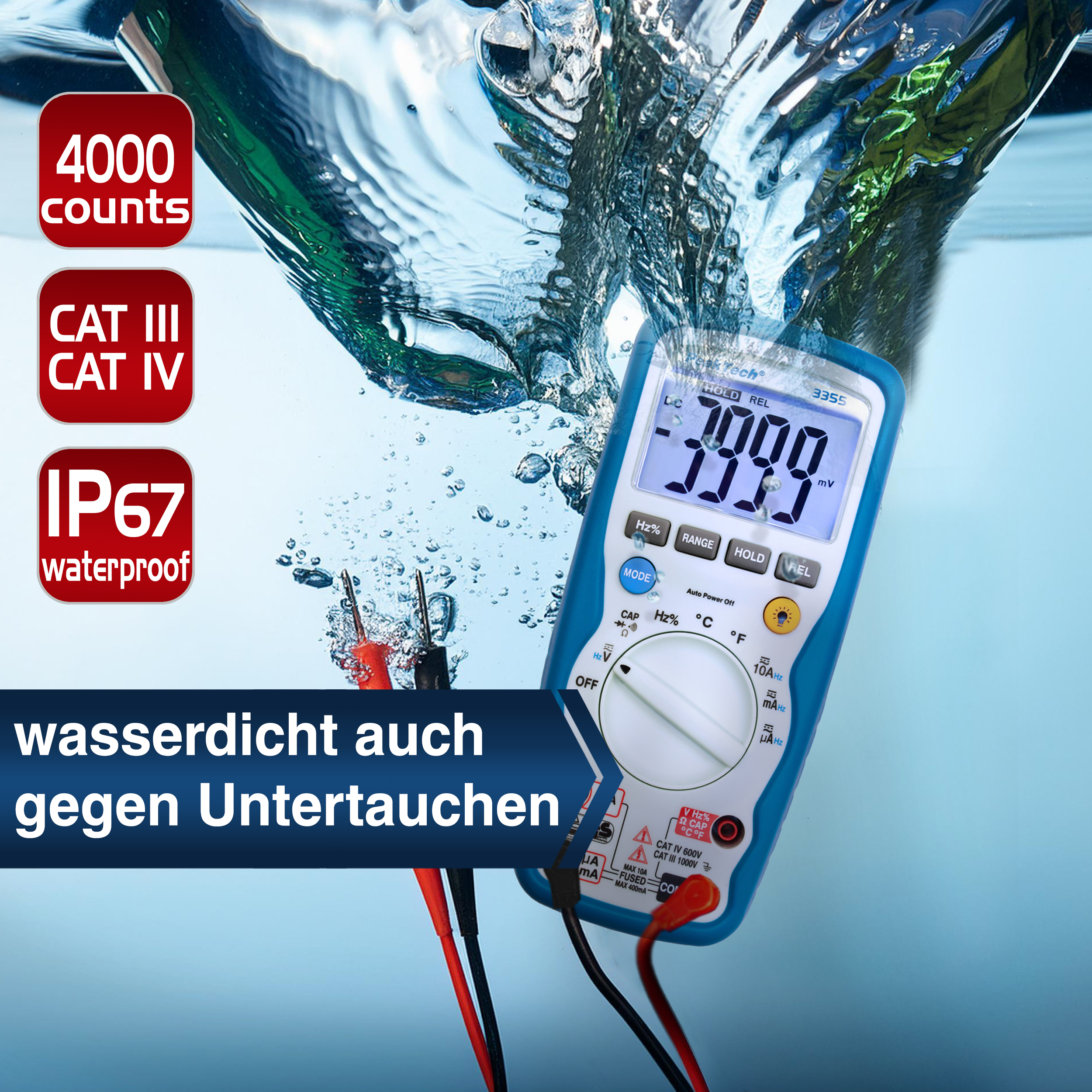 «PeakTech® P 3355» Multimetro digitale, 4.000 conteggi, IP67