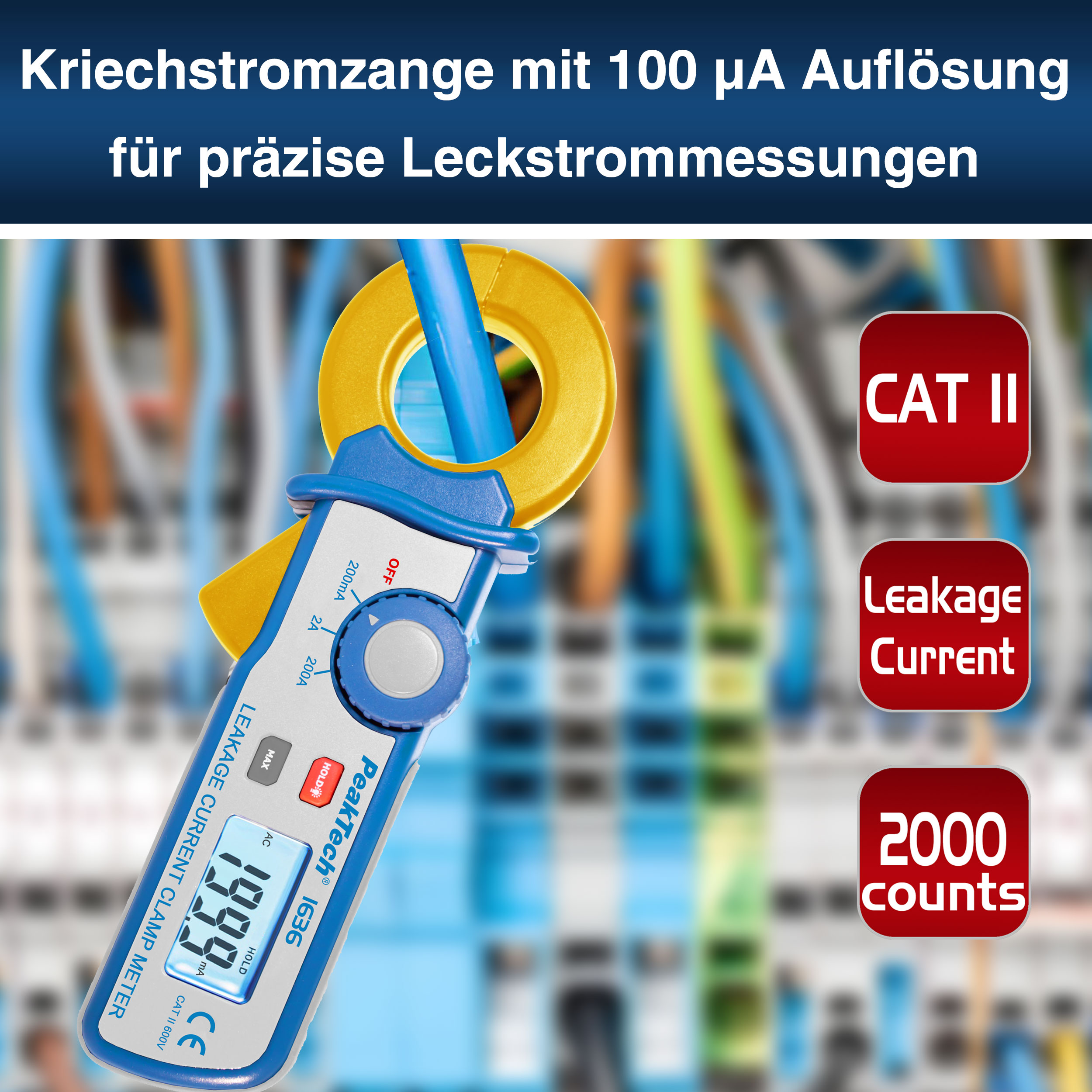 «PeakTech® P 1636» Leakage current clamp with a resolution of 100 µA