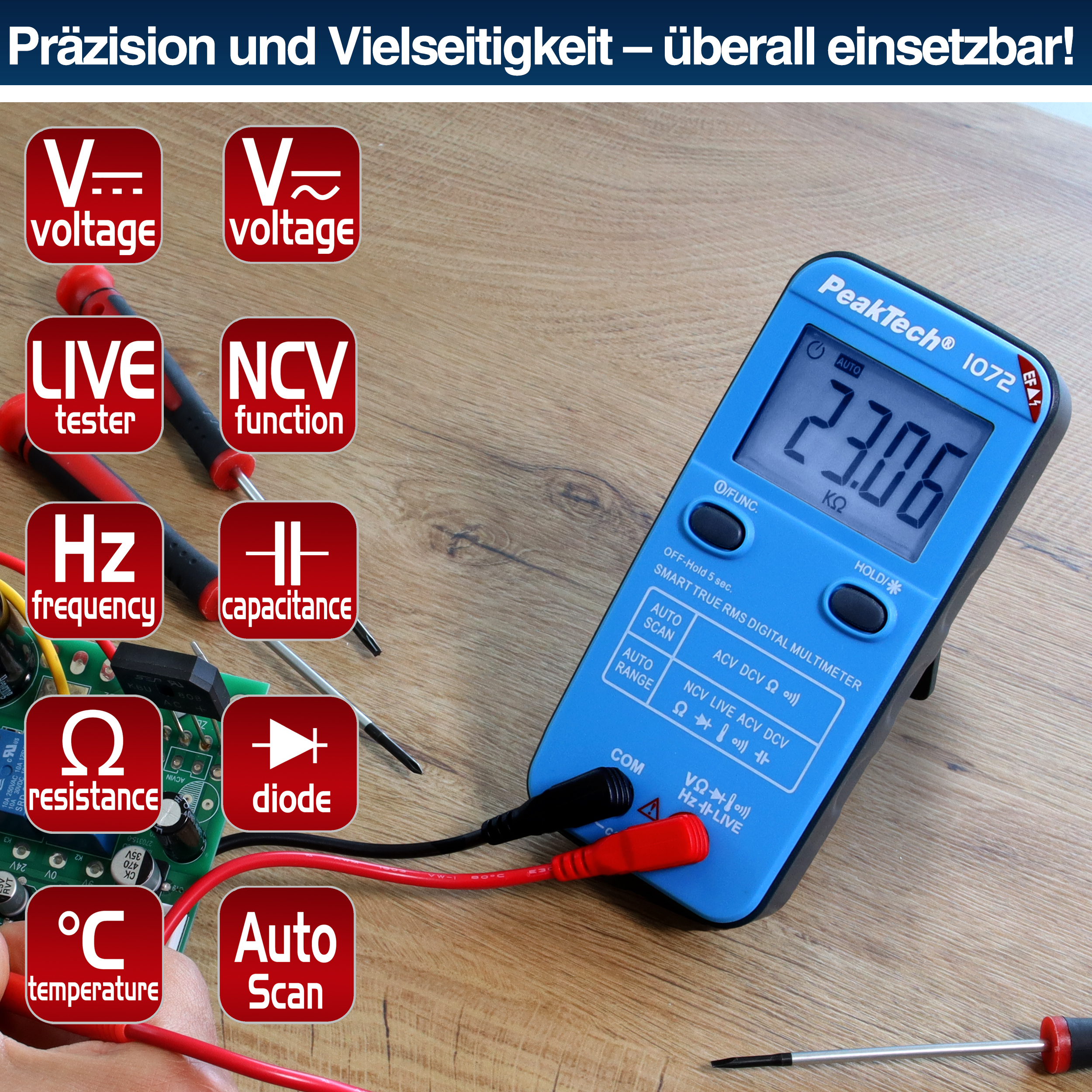 «PeakTech® P 1072» 600V AC/DC Smart-Multimeter mit NCV und Live-Test