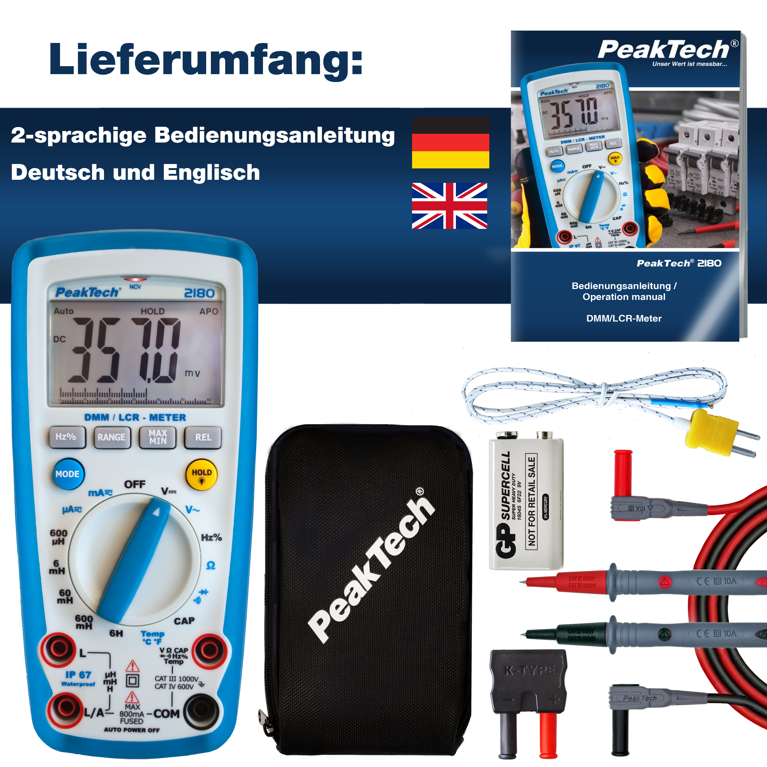 «PeakTech® P 2180» Digitalmultimeter mit LCR-Meter, 6.000 Counts