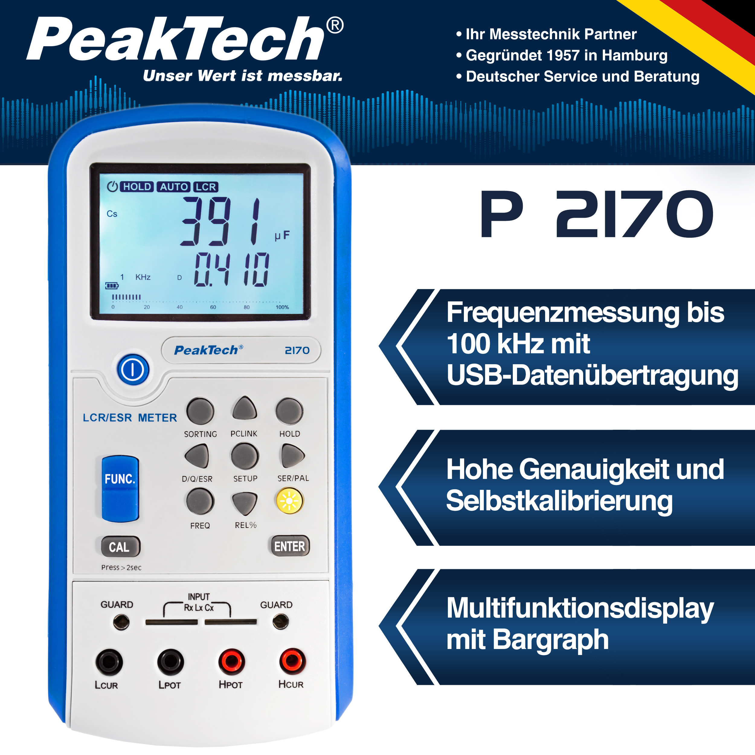 «PeakTech® P 2170» LCR-/ESR-Meter, 100 Hz - 100 kHz, with USB