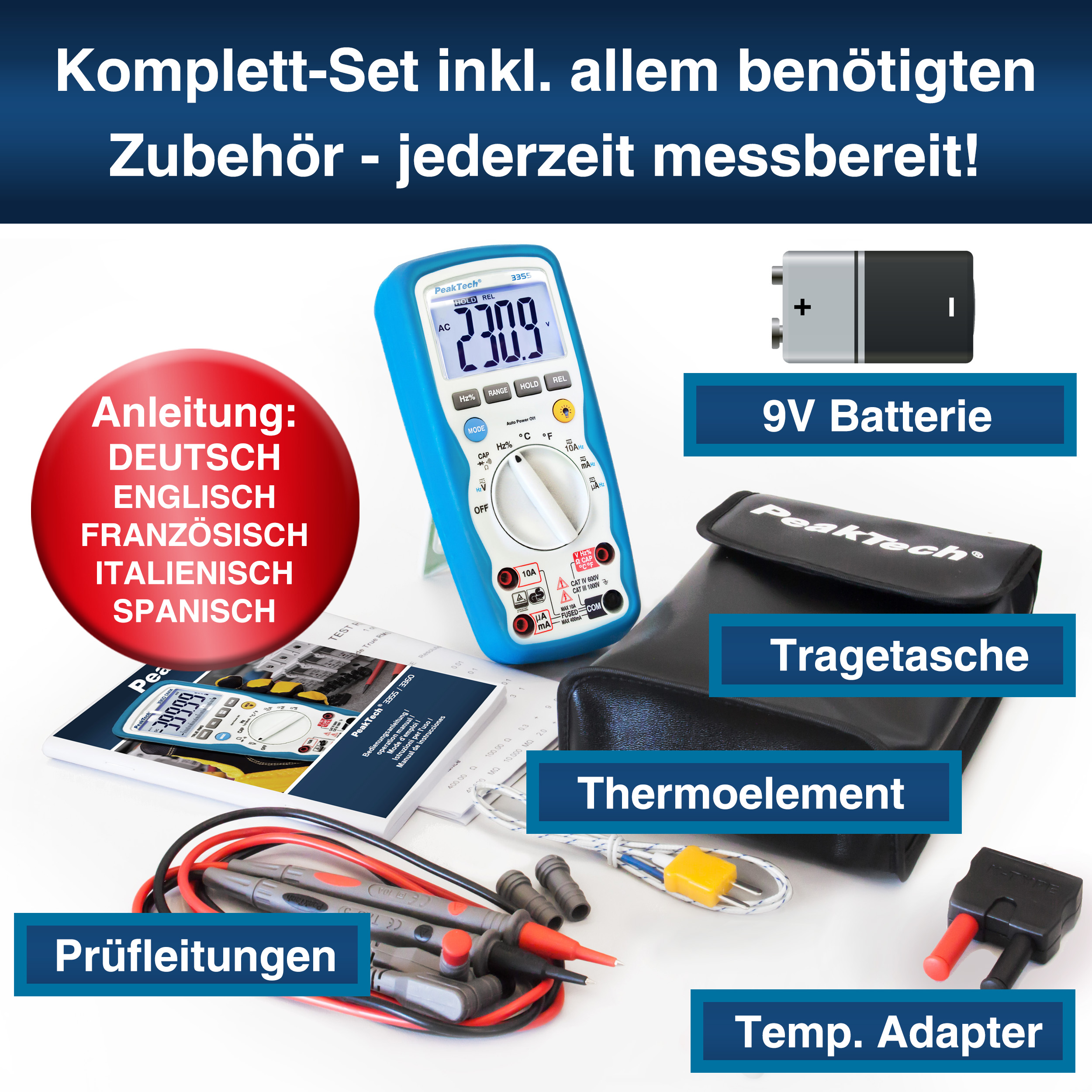 «PeakTech® P 3355» Multimetro digitale, 4.000 conteggi, IP67