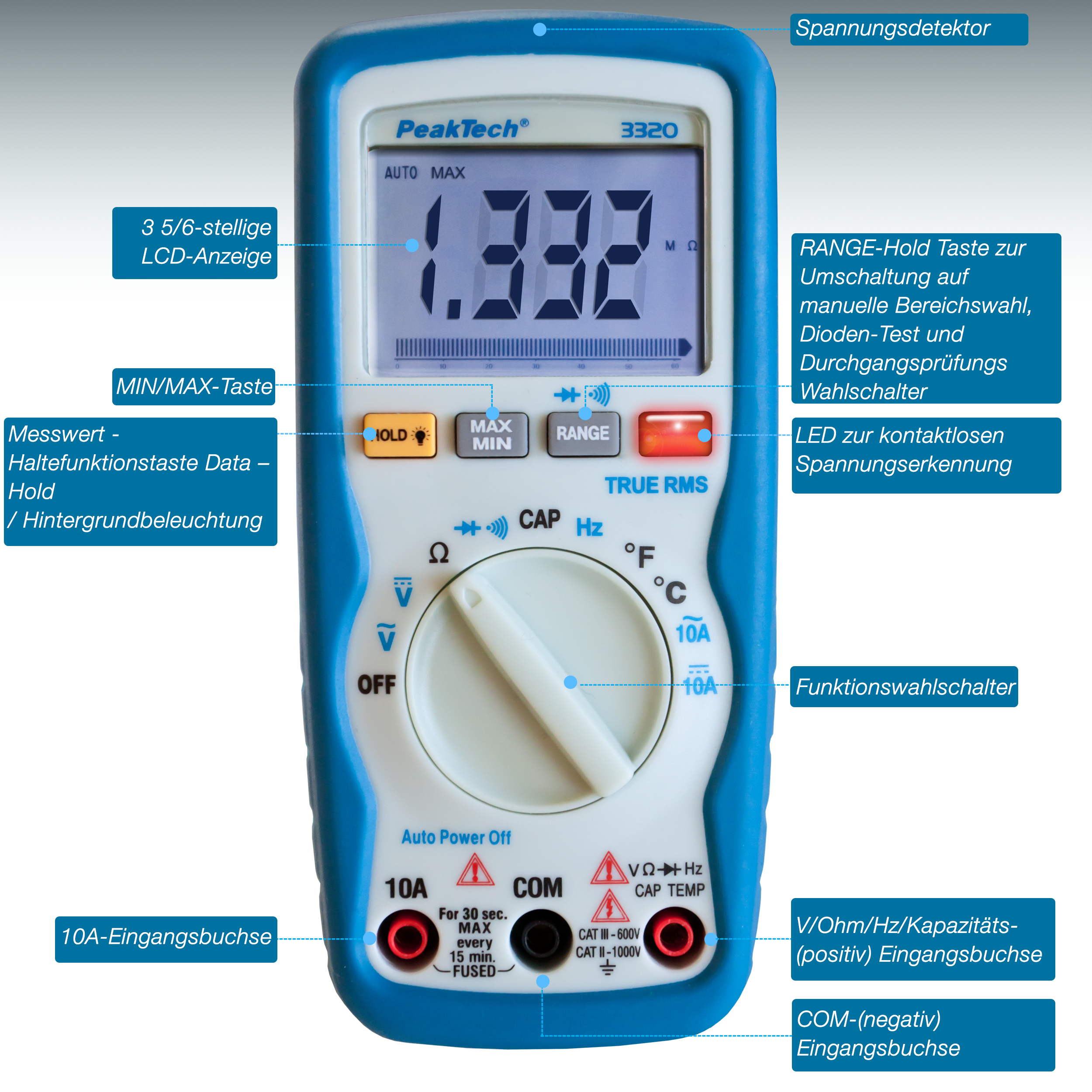 «PeakTech® P 3320» Digital multimeter, 6,000 counts, TrueRMS