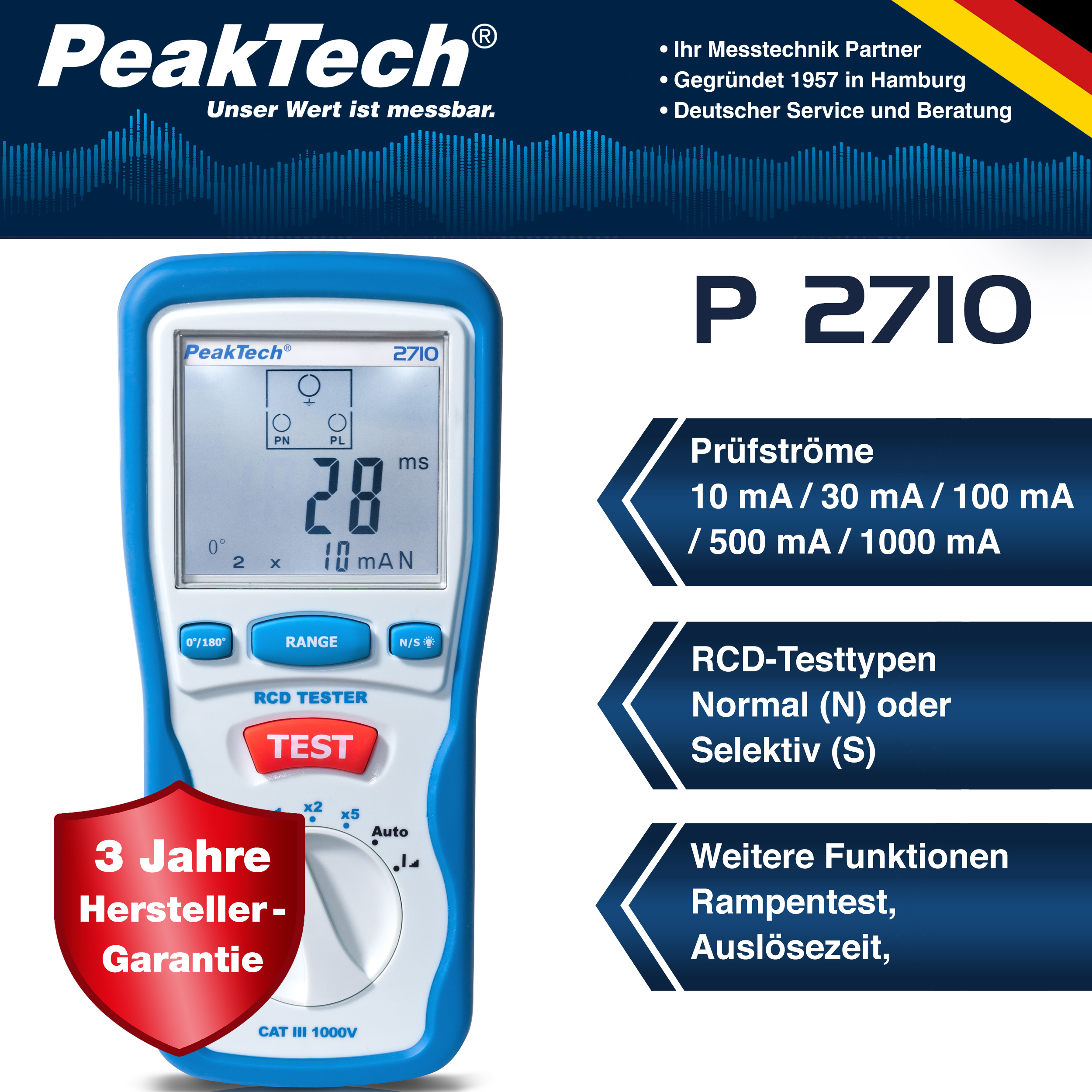 «PeakTech® P 2710» Digital RCD tester