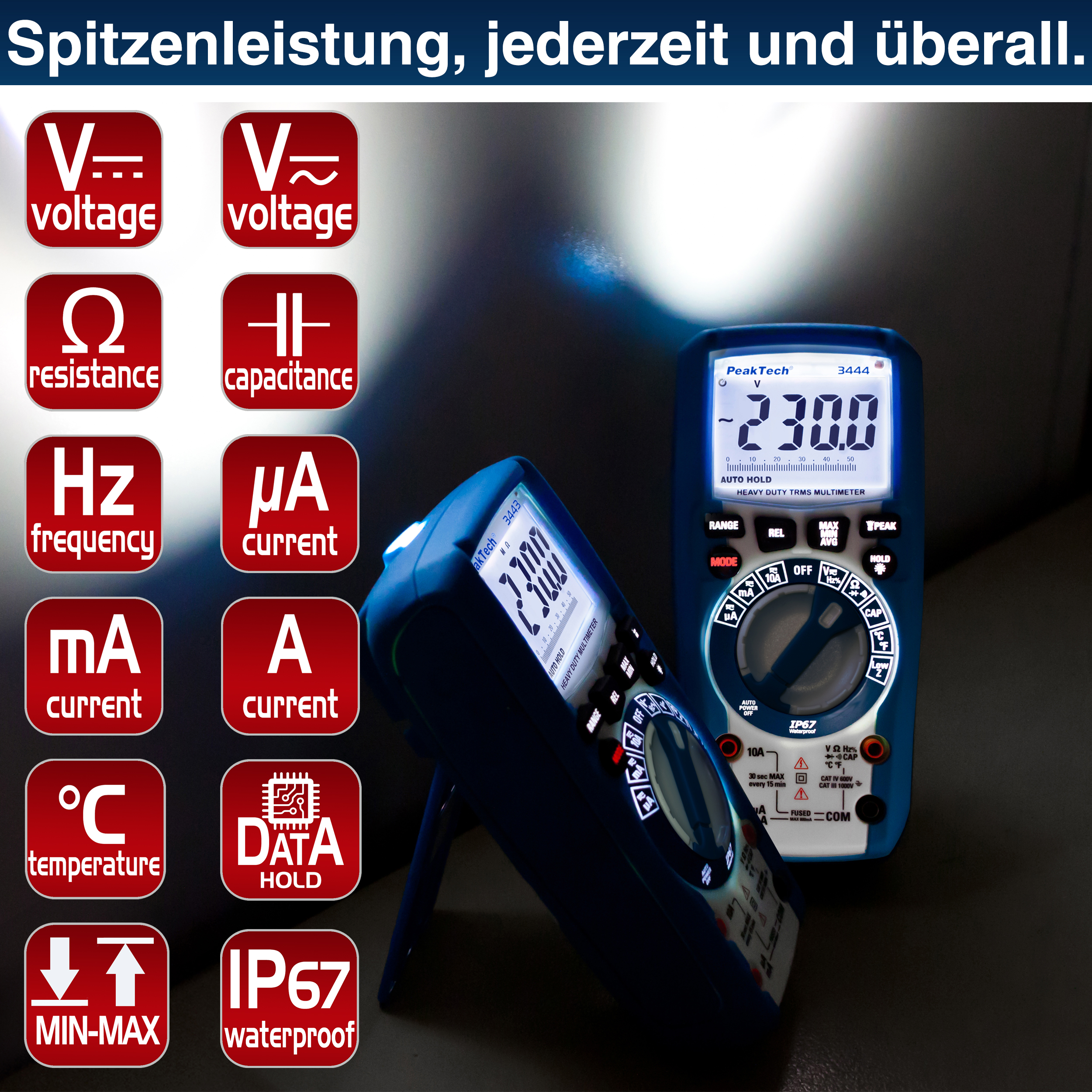 «PeakTech® P 3443» Digitalmultimeter 6.000 Counts, IP67