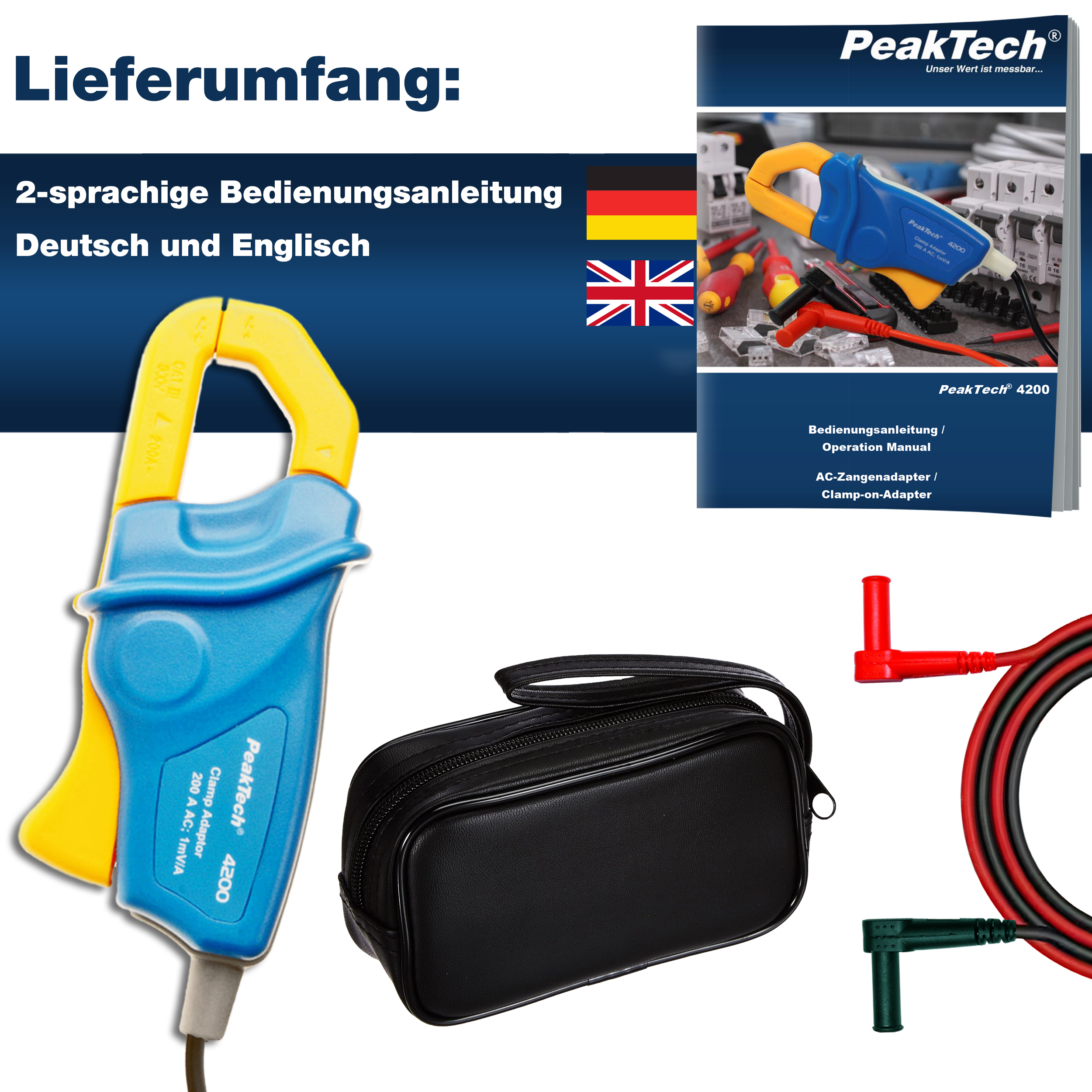 «PeakTech® P 4200» Current Clamp Adapter 200 A AC, with 4mm Plugs