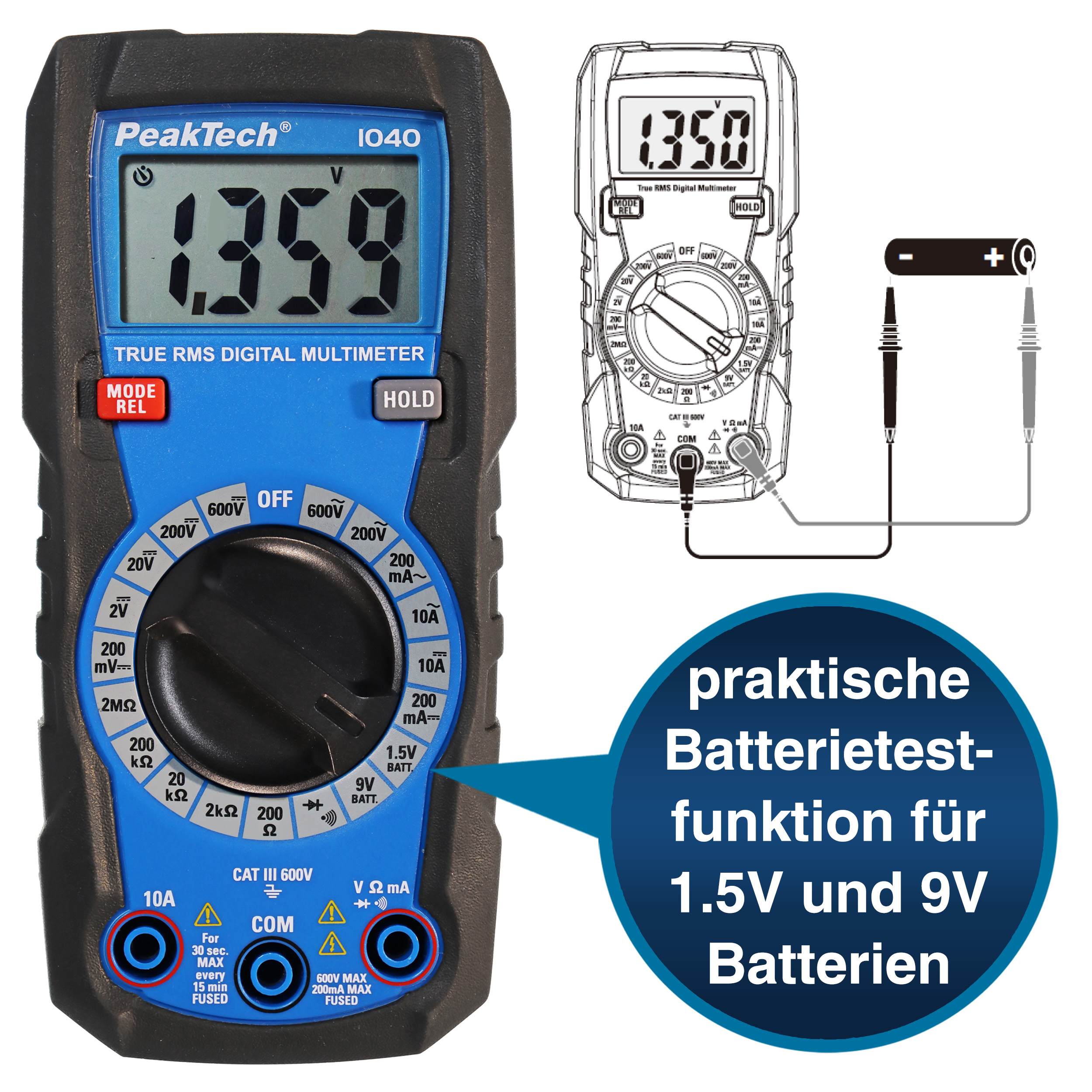 «PeakTech® P 1040» TrueRMS Digital Multimeter 2000 Counts, Man. Range