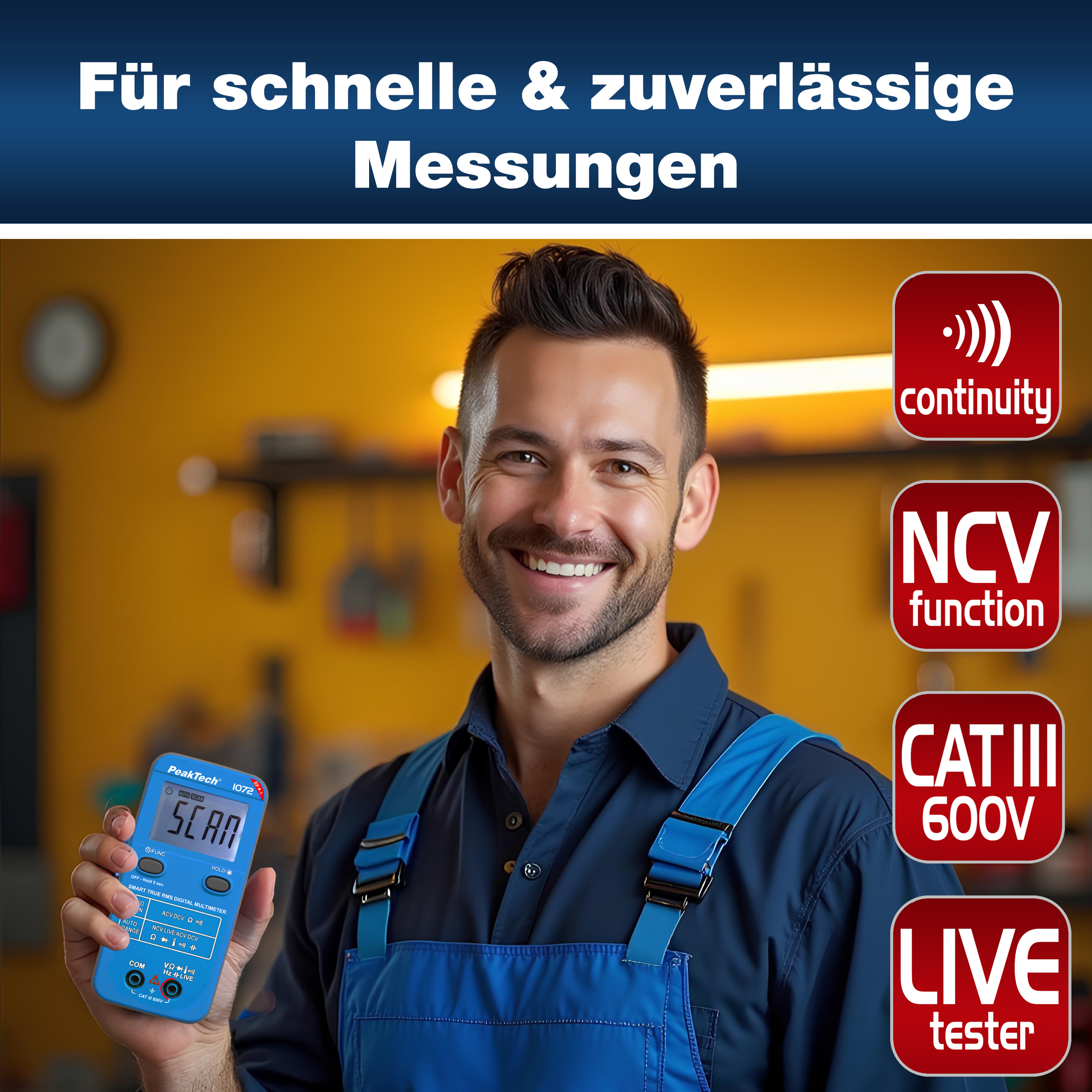 «PeakTech® P 1072» 600V AC/DC Smart-Multimeter mit NCV und Live-Test