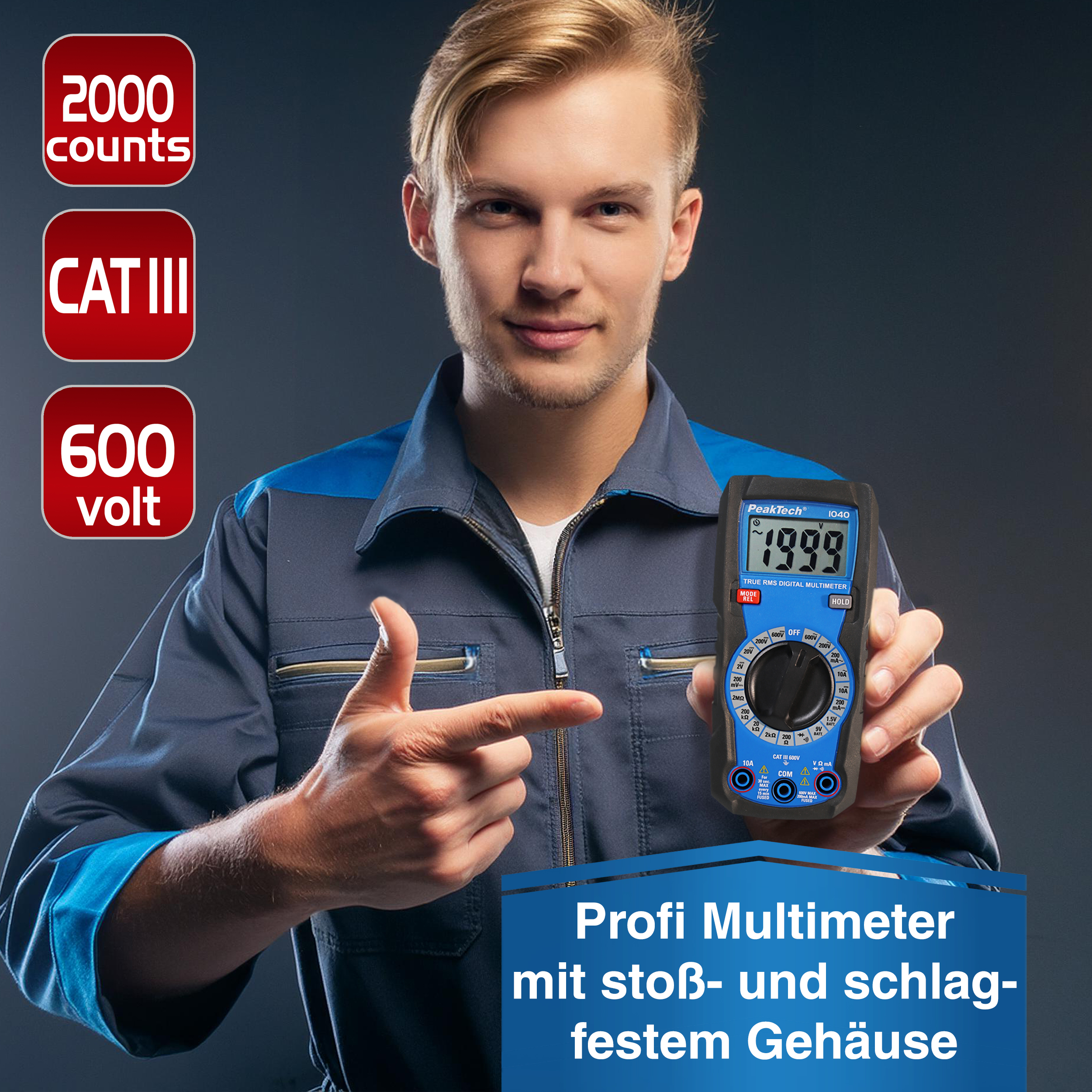 «PeakTech® P 1040» TrueRMS Digital Multimeter 2000 Counts, Man. Range