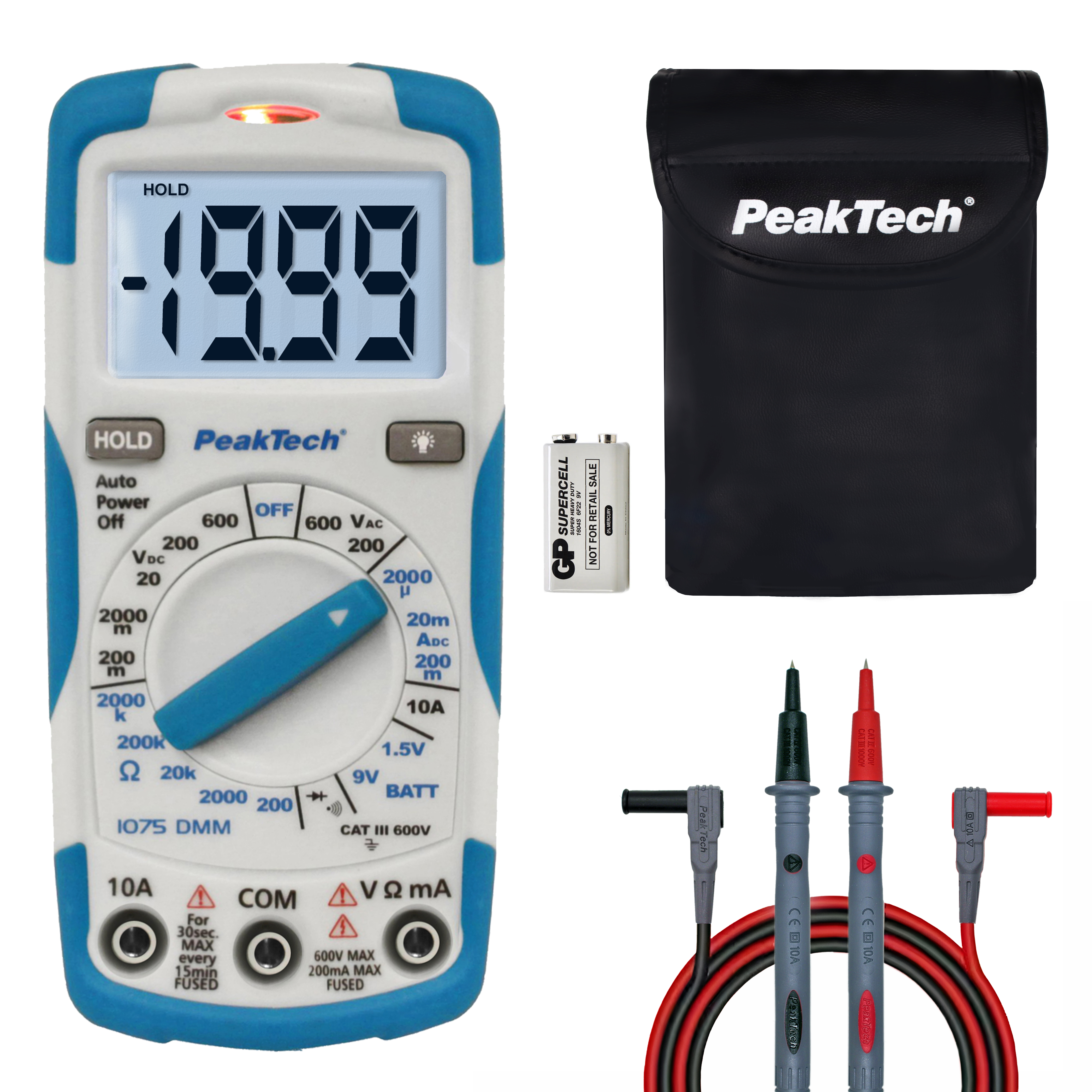 «PeakTech® P 1075» 600V AC / DC digital multimeter ~ 2000 digit LCD