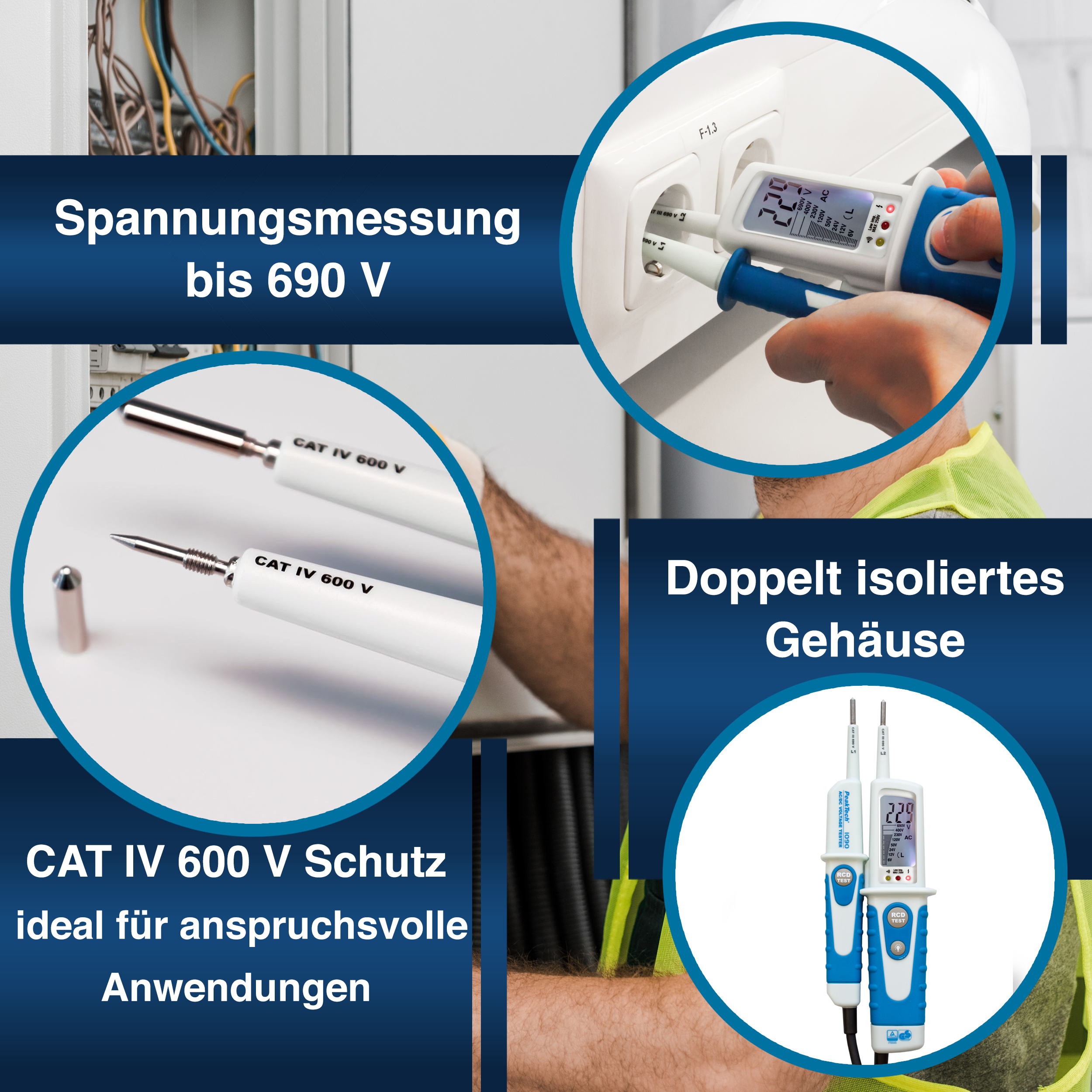 «PeakTech® P 1090» AC/DC Voltage Tester with RCD-Test and LCD-display