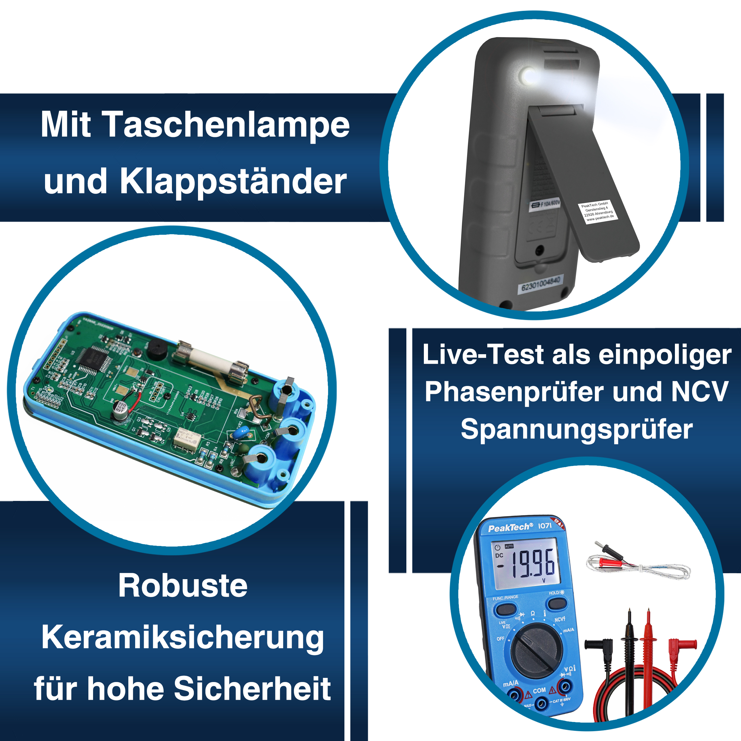 «PeakTech® P 1071» 600V AC/DC Digitalmultimeter mit NCV und Live-Test