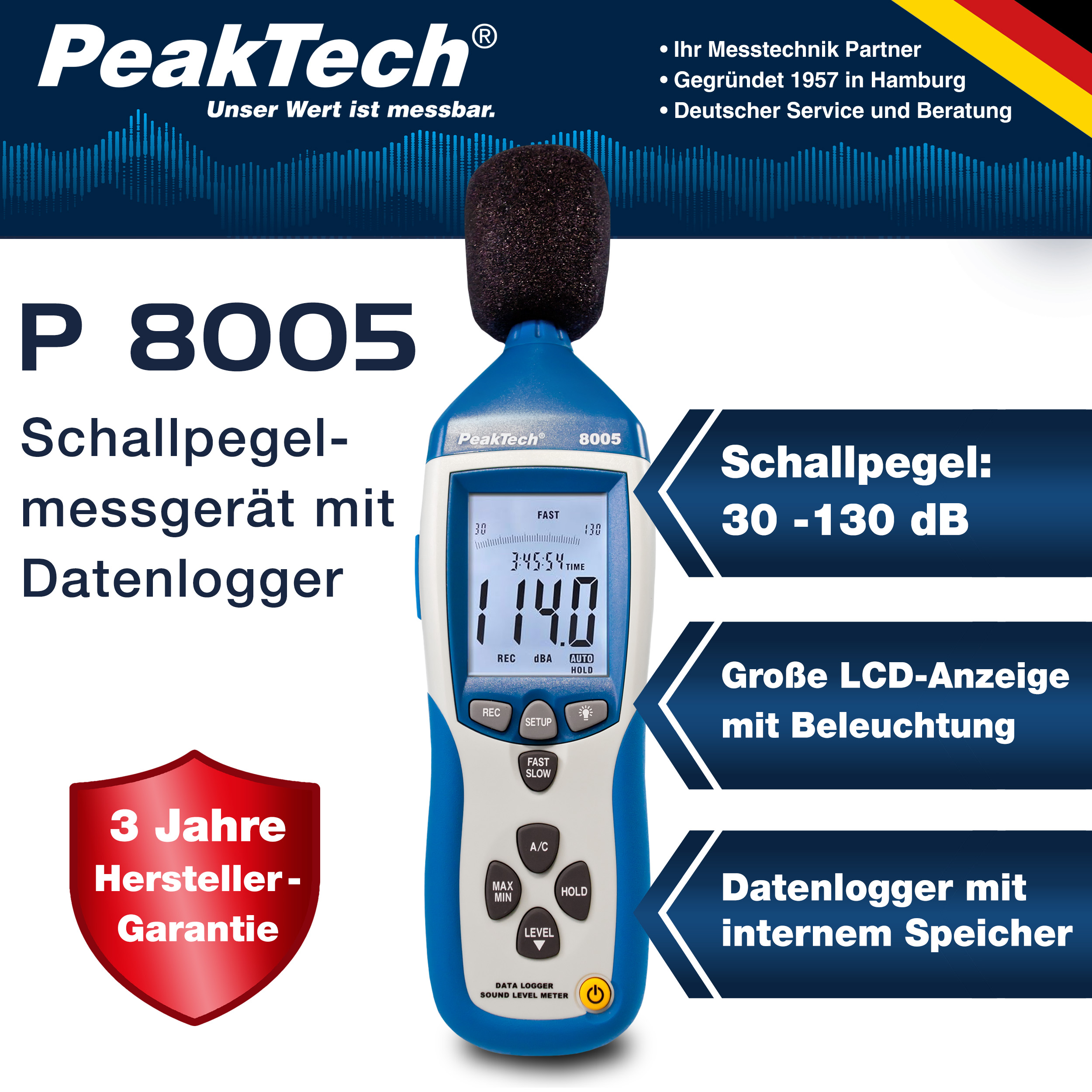 «PeakTech® P 8005» Professional Schallpegelmessgerät mit Datenlogger