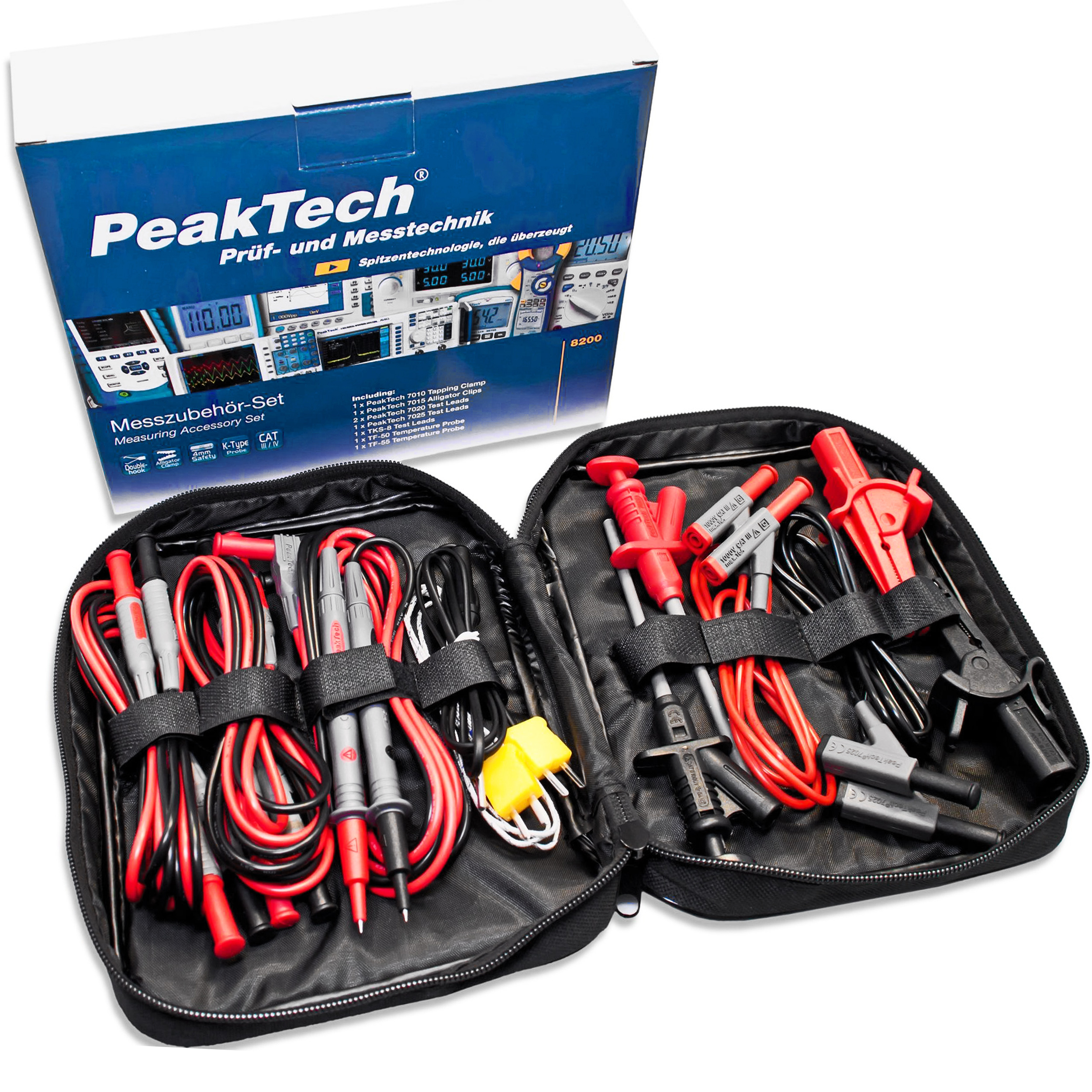 «PeakTech® P 8200» Messzubehör-Set mit diversen Leitungen / Klemmen