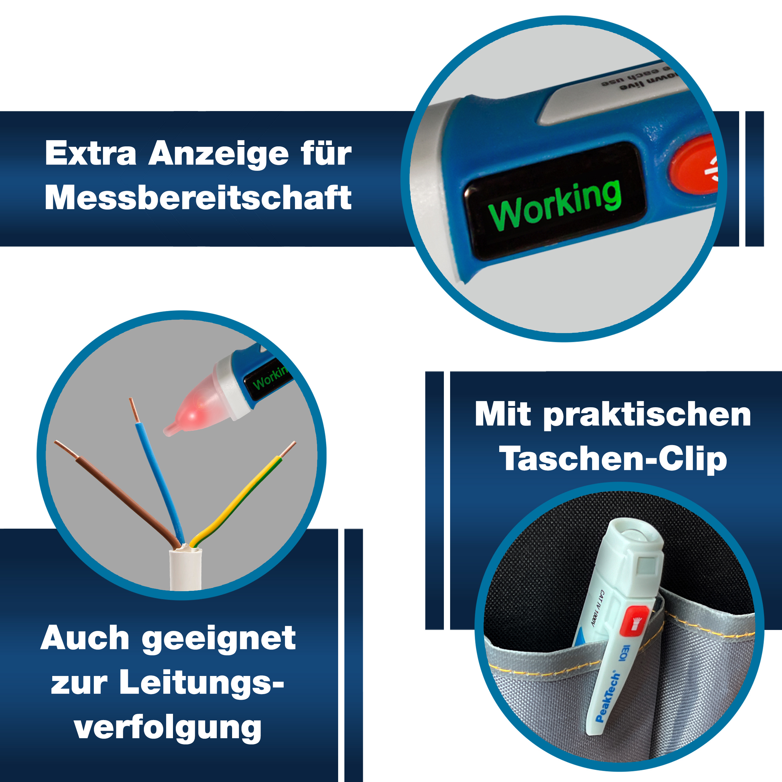 «PeakTech® P 1031» AC voltage tester 50 - 1000 V AC with vibration