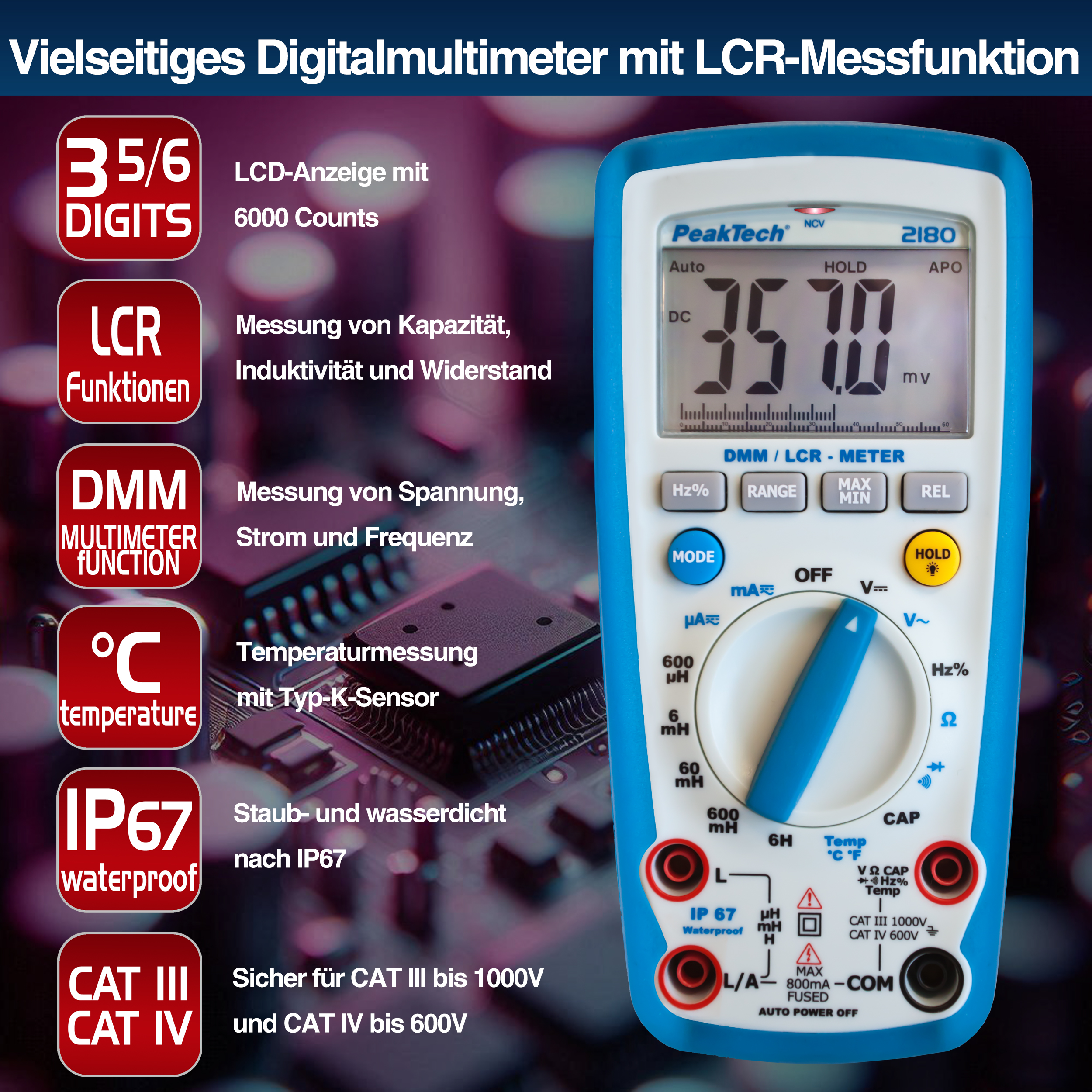 «PeakTech® P 2180» Digitalmultimeter mit LCR-Meter, 6.000 Counts