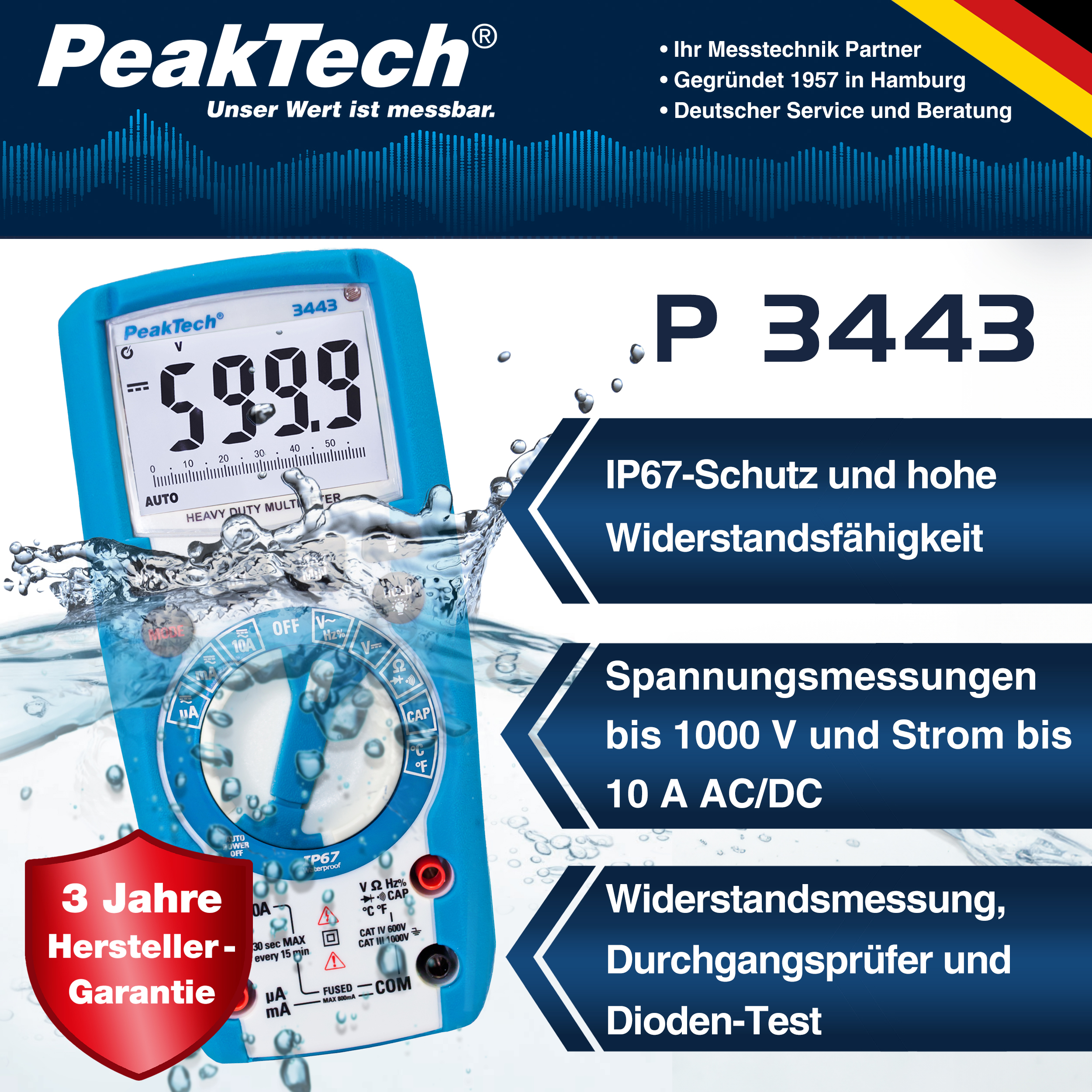 «PeakTech® P 3443» Digitalmultimeter 6.000 Counts, IP67