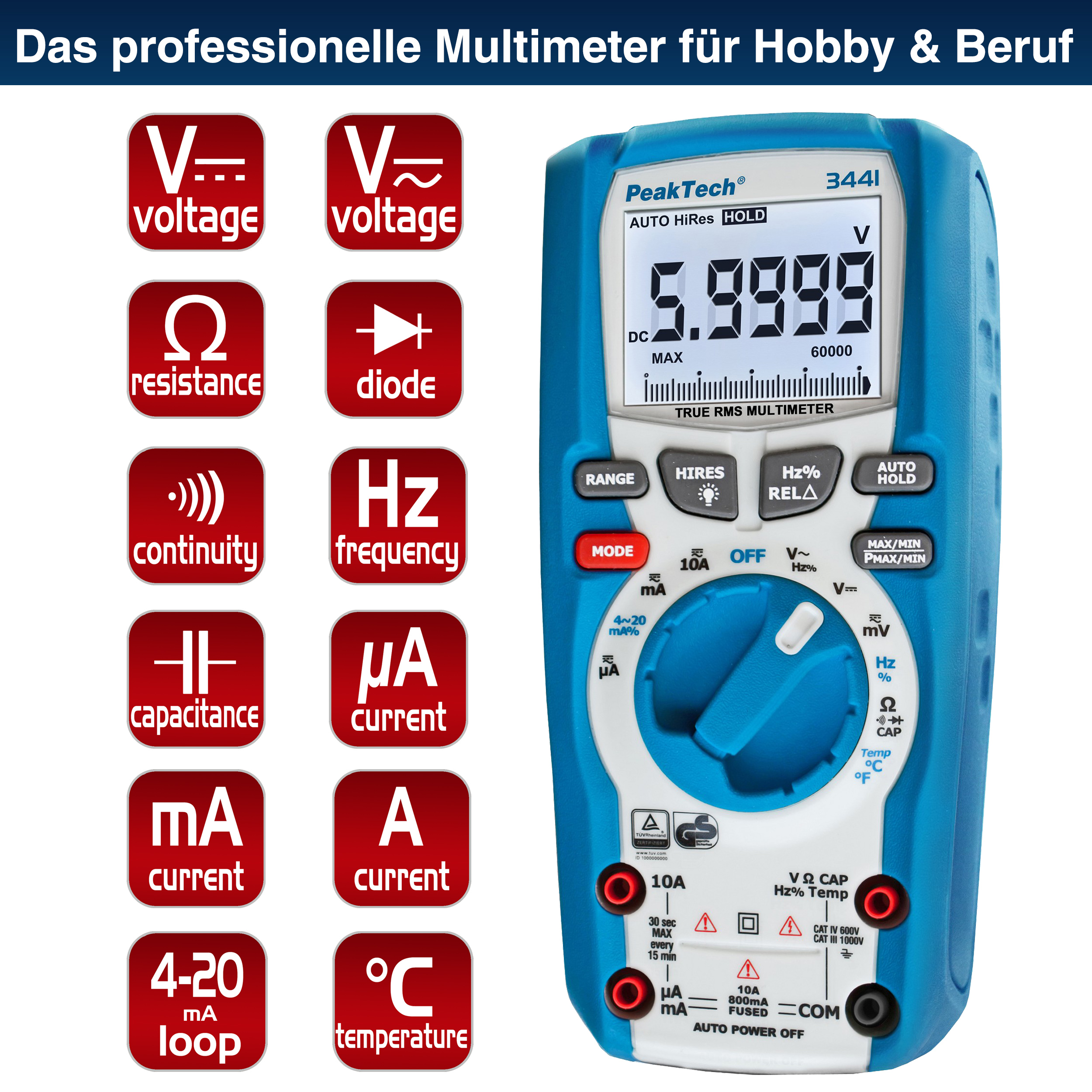 «PeakTech® P 3441» TrueRMS Digitalmultimeter 60.000 Counts