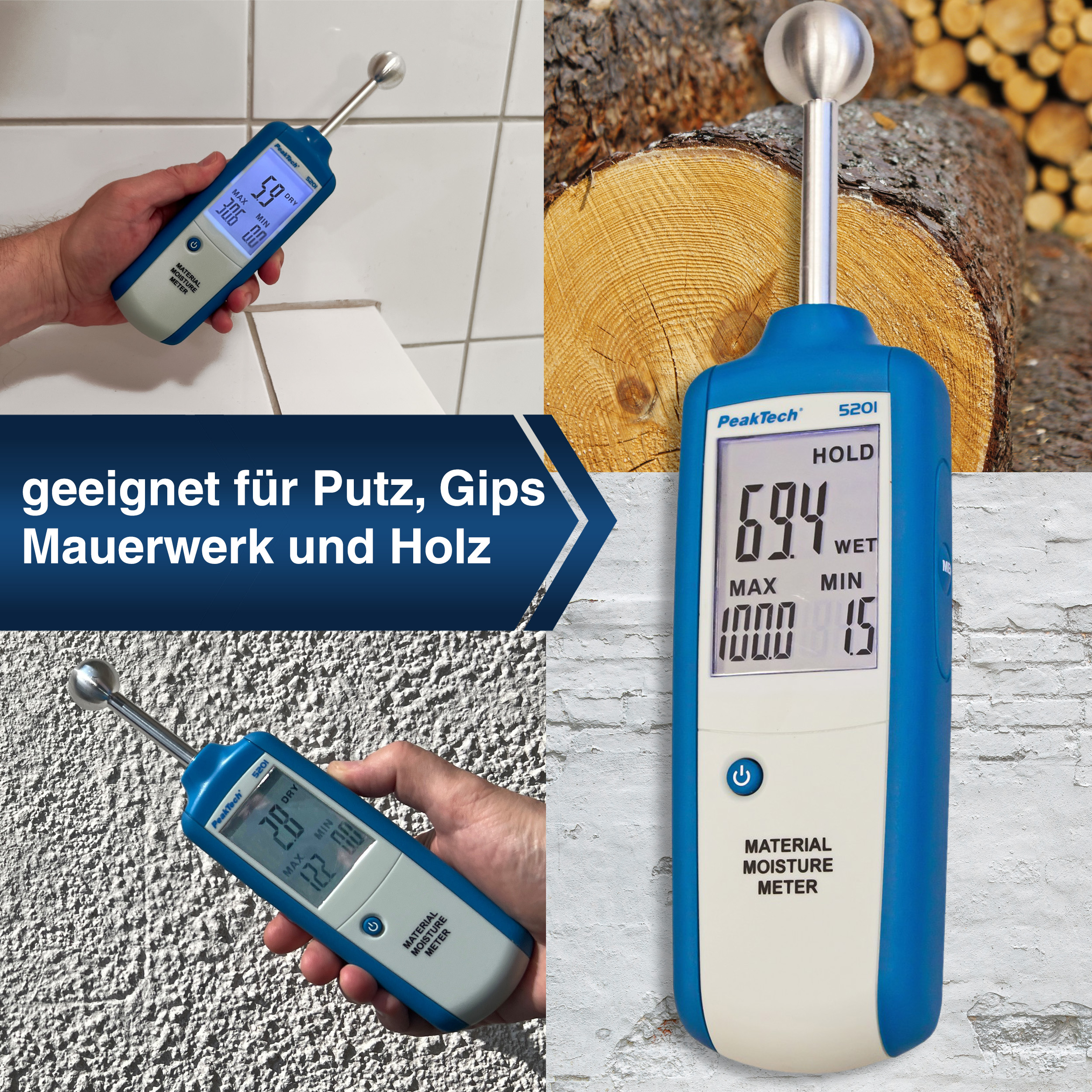 «PeakTech® P 5201» Wood - and Material Moisture Meter