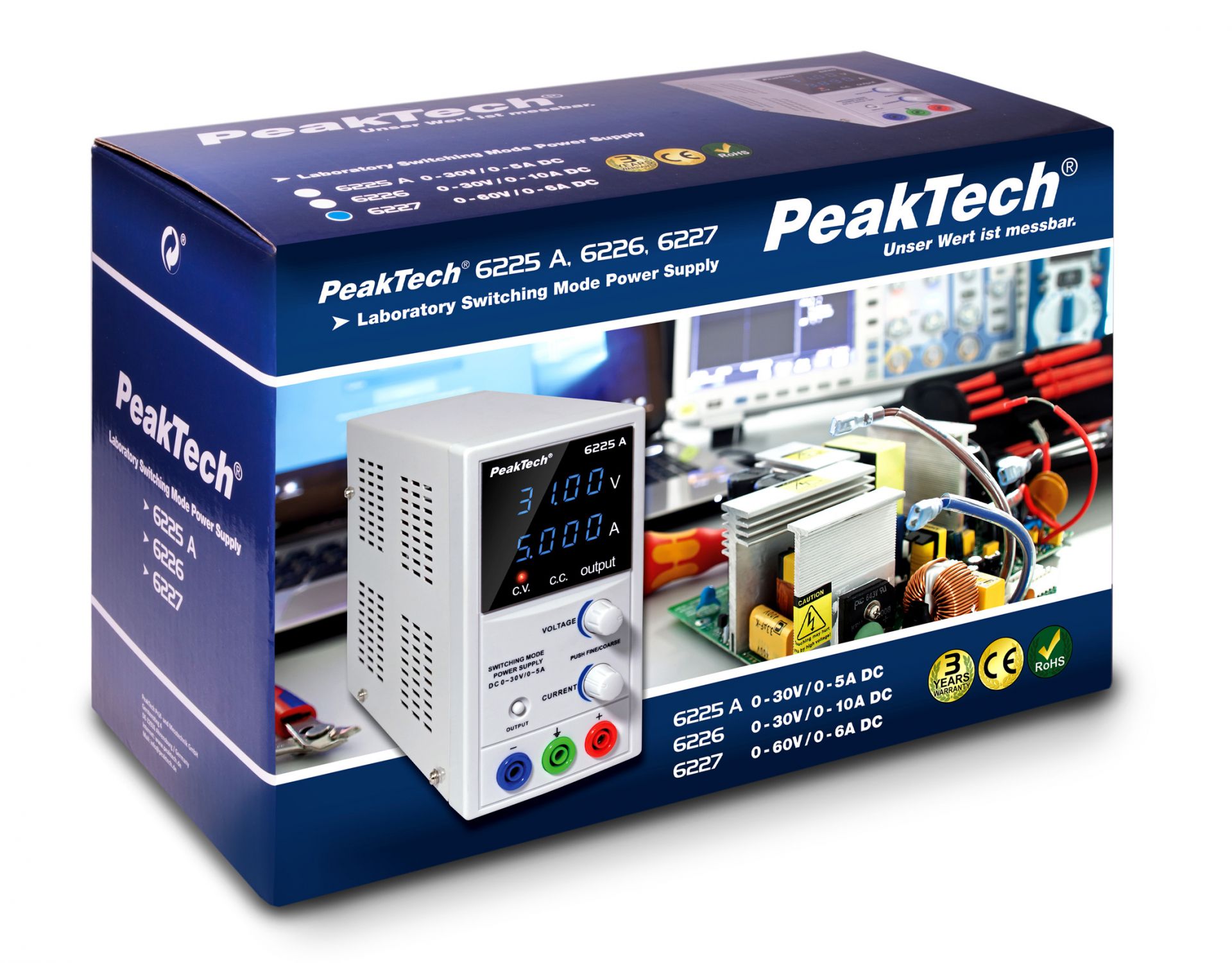 «PeakTech® P 6227» DC Power Supply 0-60 V / 0-6 A With 2 X USB | P 6227